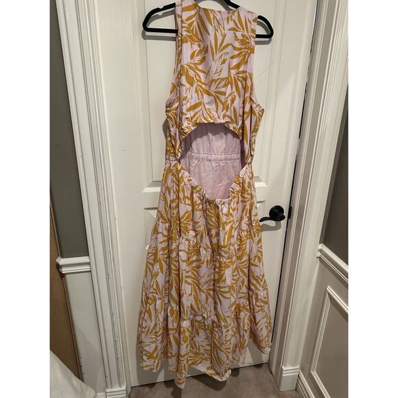 On-34th XXL Pink and Yellow Leaf Print Summer Midi Dress, Open Back, NWT - Picture 5 of 16